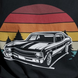 Chevy Nova Vintage Sunset Unisex Short Sleeve T Shirt, Chevrolet Old Classic Cars Shirt, Gildan Tee Unique Gifts For Men