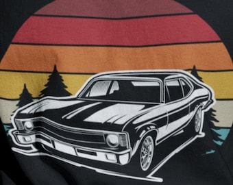 Chevy Nova Vintage Sunset Unisex Short Sleeve T Shirt, Chevrolet Old Classic Cars Shirt, Gildan Tee Unique Gifts For Men