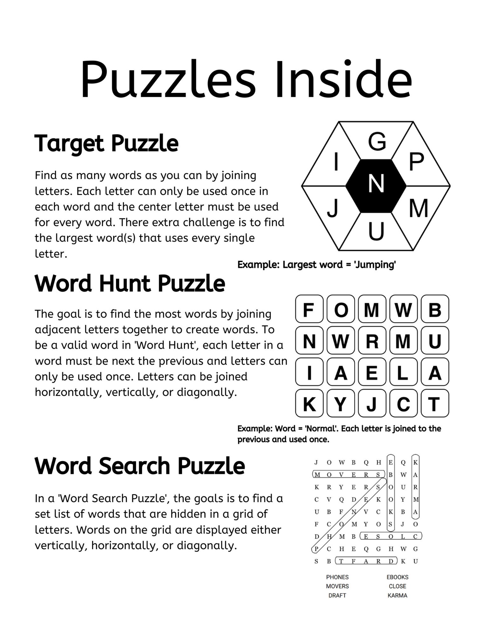 Printable PDF Word Puzzle Book for Seniors Large Print 120 Etsy Canada