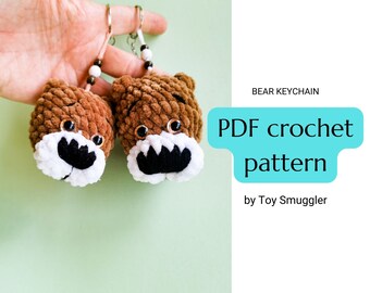 Op de afbeelding: Een PDF-haakpatroon voor een bruine beren sleutelhanger. Het patroon is van Toy Smuggler.