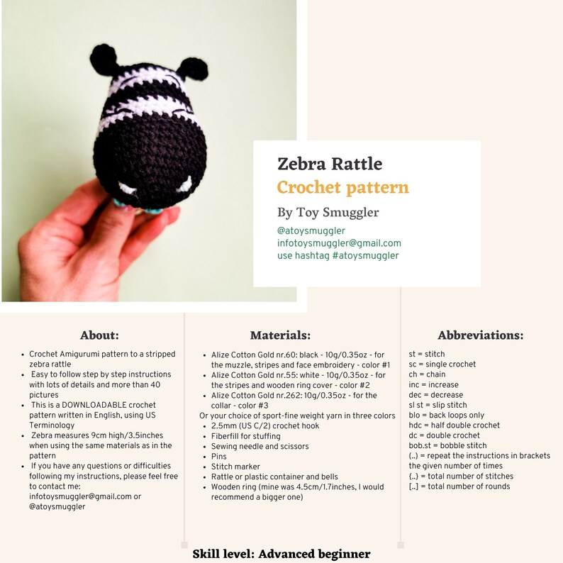 Zebra SET Amigurumi PDF Crochet Patterns Rattle Lovey - Etsy