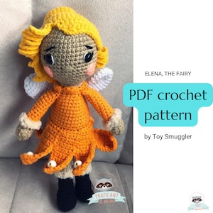 Elena, the Fairy crochet pattern to a lovely amigurumi toy with step by step instruction. Cuddle fairy stuffed toy. Handmade great gift idea