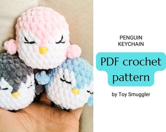 Penguin Keychain - scrap yarn, no sew PDF crochet pattern. Step by step amigurumi pattern to a soft toy. Digital download, written tutorial