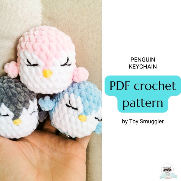 Penguin Keychain - scrap yarn, no sew PDF crochet pattern. Step by step amigurumi pattern to a soft toy. Digital download, written tutorial