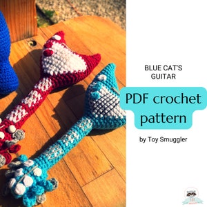 Blue Cat&#39;s Guitar PDF crochet pattern - Pete, the Cat - Amigurumi step by step instruction tutorial