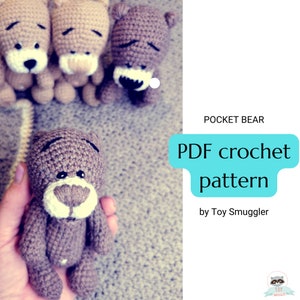 Pocket Bear PDF crochet pattern. Step by step amigurumi pattern to a small crocheted toy.Digital download, written tutorial.Plush teddy bear