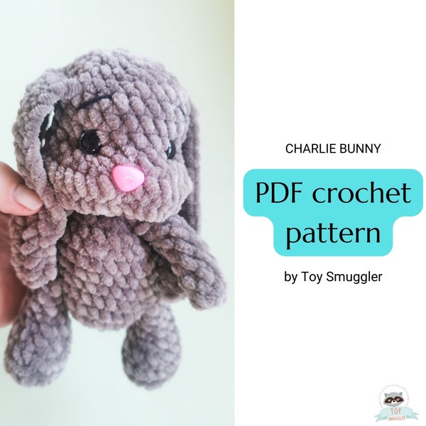 Crochet amigurumi bunny toy. One piece of sewing. Handmade gift. Step by step instruction photo tutorial. Low sew pattern. Craft fair. Fast
