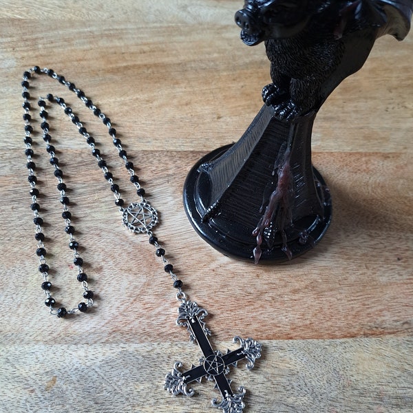 CRAFT ~ Inverted cross pentagram rosary wiccan witch gothic chain necklace