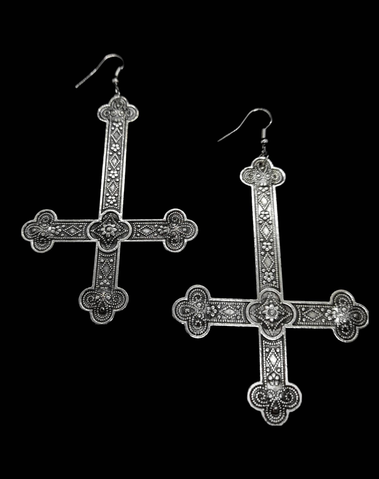 Inverted Cross Earrings 925 Sterling Silver Dangle Chain Studs Upside Down Cross Mens Women