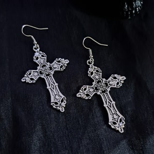 MORTAL ~ Detailed gothic cross crucifix earrings goth punk alternative