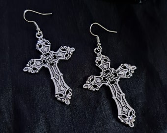 MORTAL ~ Detailed gothic cross crucifix earrings goth punk alternative