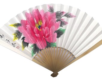 Fan-Hand painted-peony flower
