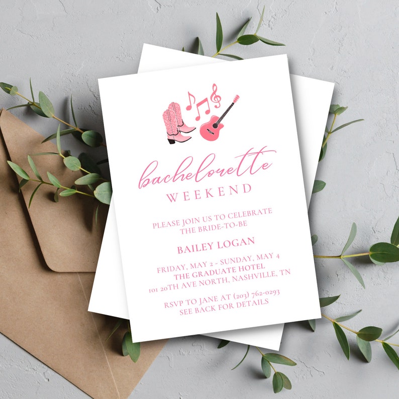 Nashville Bachelorette Invitation and Itinerary Nashville Bachelorette