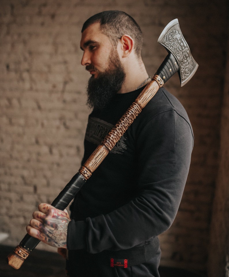 Ragnar Lothbrok Viking Axe – Hand-Forged Carbon Steel Functional Battle Axe | Norse Berserker Camping Axe With Leather Sheath