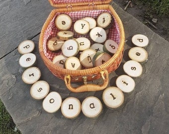 Woodburned Alphabet Log Slices, Personalized Learning Resources