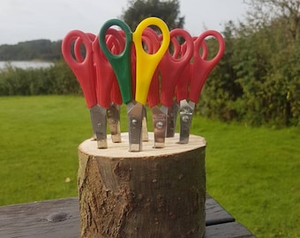 Log Slice Scissor Holder - Natural Wooden Desk Organizer