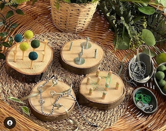 Kit de tablero geométrico para armar, actividad Montessori para desarrollar la motricidad fina, manualidad con rodajas de tronco de madera.