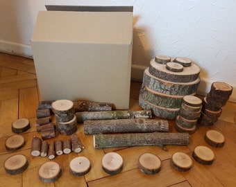 Large Box Natural Loose Parts Mixed Log Slices Blocks Pieces Offcuts Stacking Loose Parts