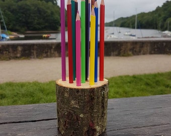 Log Slice Pencil Pot -- Office Desk Tidy Natural Storage Classroom Nature Wooden Children's
