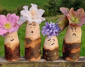 Wooden Loglet Friends, Nature Play Characters, Montessori Loose Parts Toy (Set of 4)