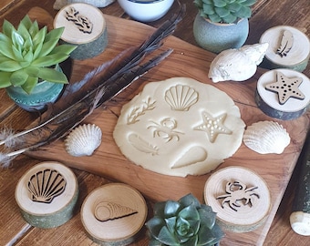 Seaside Playdough Stamps, Beach Theme Wooden Stamp Set, EYFS Resource, Sensory Play Tool, Nature Play