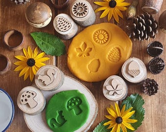 Autumn Nature Playdough Stamps, Wooden Forest School Tools (Set of 6)