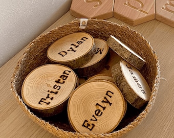 Personalised Name or Words Wood Burned Log Slices