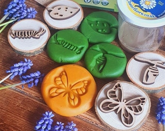 Life Cycle Wooden Play Dough Stamps: Caterpillar, Butterfly
