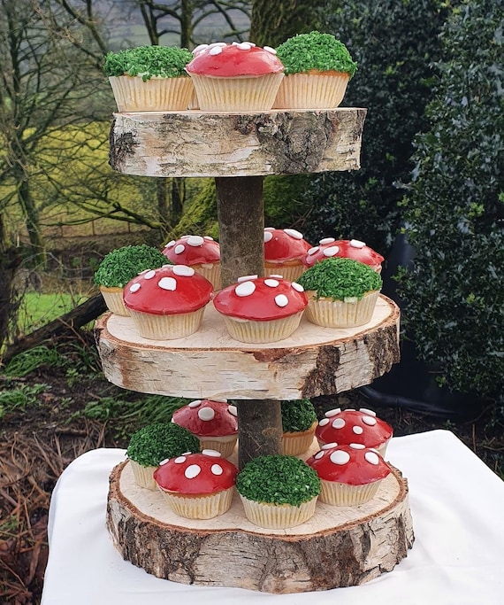 Quirky Rustic Cupcake Cake Stand Tier Wedding Party Woodland Natural  Two Three Celebration Decoration