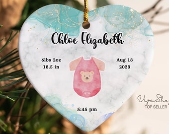 Present till nybliven mamma, julgransprydnad för nyfödd, personligt babyminne, personlig julgransprydnad för födelsestatistik, babyprydnad för första julen