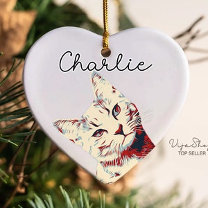 Décoration personnalisée pour animal de compagnie à partir d&#39;une photo, effet peinture à l&#39;huile à partir d&#39;une photo, décorations de Noël chat, photo d&#39;un animal de compagnie avec nom, décoration de Noël personnalisée