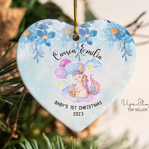 Baby&#39;s First Christmas Ornament - Personalized Baby Girl Deer Christmas Ornament, Watercolor Unicorn Ornaments
