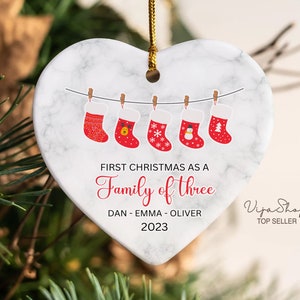 Personalized Family of Three Christmas Ornament, Baby&#39;s First Christmas Keepsake, New Baby Ornament, Family of 3 Christmas Tree Ornament