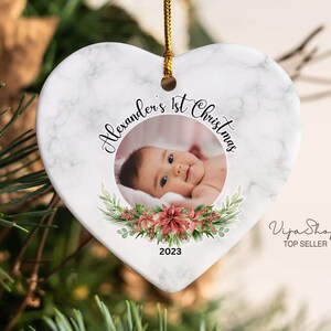 Première décoration de Noël en verre de bébé, décoration photo, décoration de Noël personnalisée 2023, 1er cadeau de Noël, décoration personnalisée, cadeau pour bébé