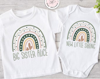 Sibling Matching Unisex Rainbow Set, Sister Outfits, Matching T-shirts, Siblings, Vest, T-shirt,Brother, Kids T-shirts, Announcement Tops
