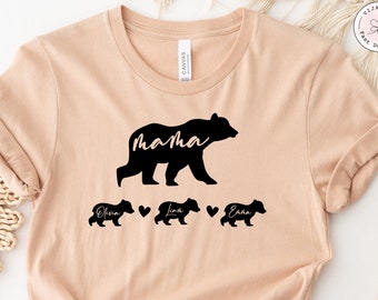 Maglietta personalizzata per bambini Mama Bear, maglietta per la festa della mamma, maglietta per la mamma con nome per bambini, vestito personalizzato per la mamma, maglietta con nomi, maglietta per mamma e bambino