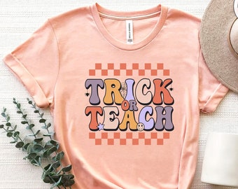 Leraar Halloween-shirt, Trick or Teach-shirt, retro Halloween-sweatshirt, Halloween-leraar Spooky Elementary Halloween Party