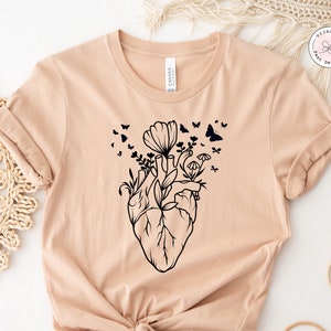 Floral Heart Shirt, Floral Heart Tee Shirt, Nurse Shirt, Doctor Shirt, Health shirt, Flowers Heart Shirt, Heart Surgery, Cardiac Sweatshirt