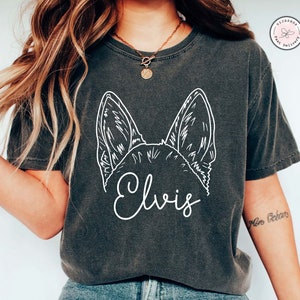 Aangepast hondenshirt, gepersonaliseerd shirt met hondenoren met naam, aangepast shirt hond moeder, hond vader cadeau voor huisdier cadeau voor hem, shirt huisdierliefhebbers