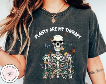 Gardener Shirt, Plant Halloween Shirt, Skeleton Plants Graphic Tees, Funny Therapy Shirts, Garden Gifts, Plants Are My Therapy T-Shirt