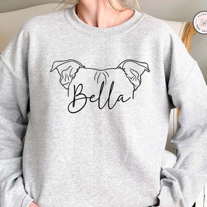 Aangepaste hondenoren sweatshirt met ronde hals cadeau voor hondenmoeder, gepersonaliseerde hondenliefhebber hoodie, hondenoren trui, shirt voor nieuwe hondenbezitter, huisdierliefhebber T-shirt