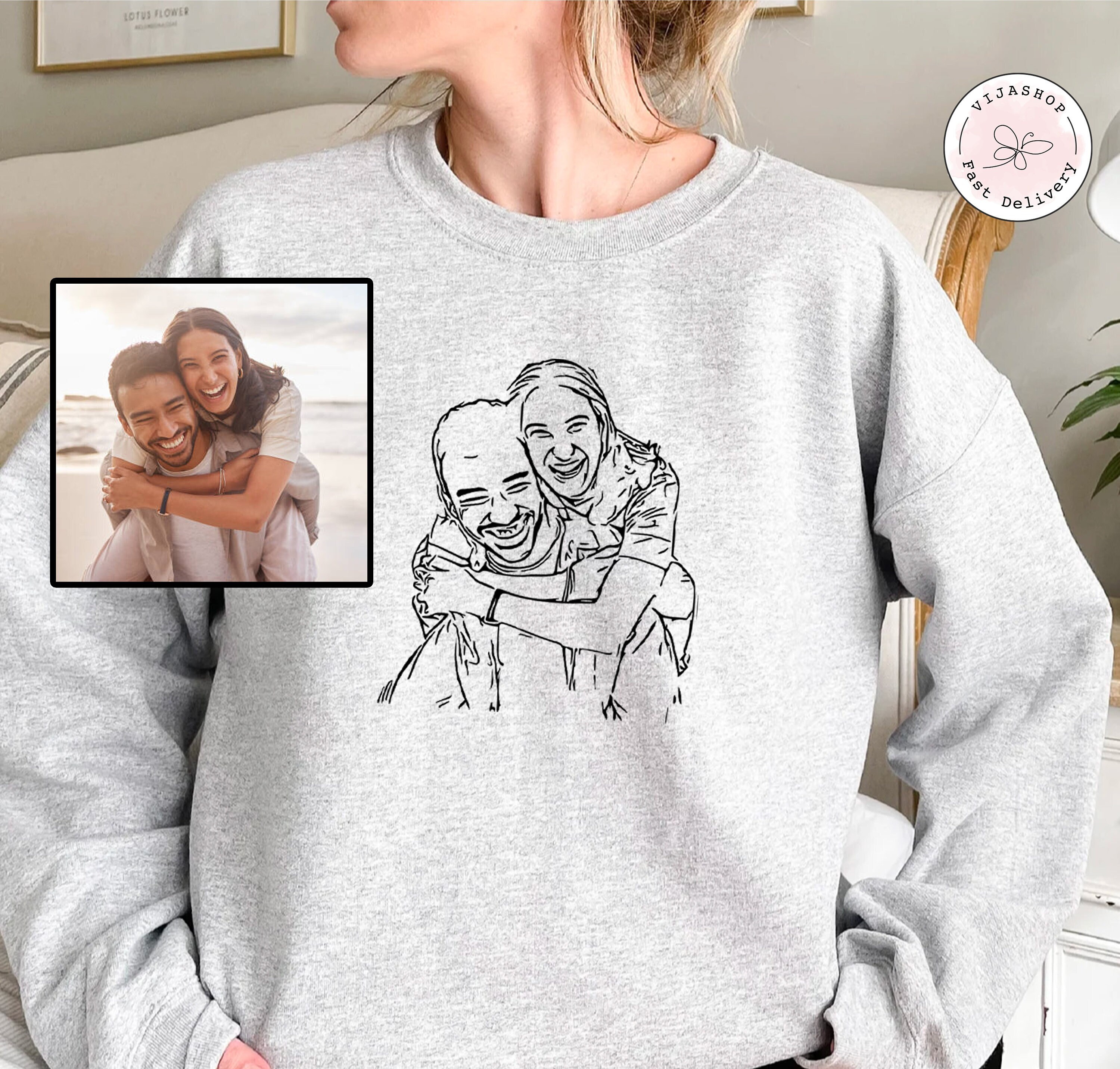 Custom Outline Portrait From Photo Sweatshirt Personalized Photo Pocket ...