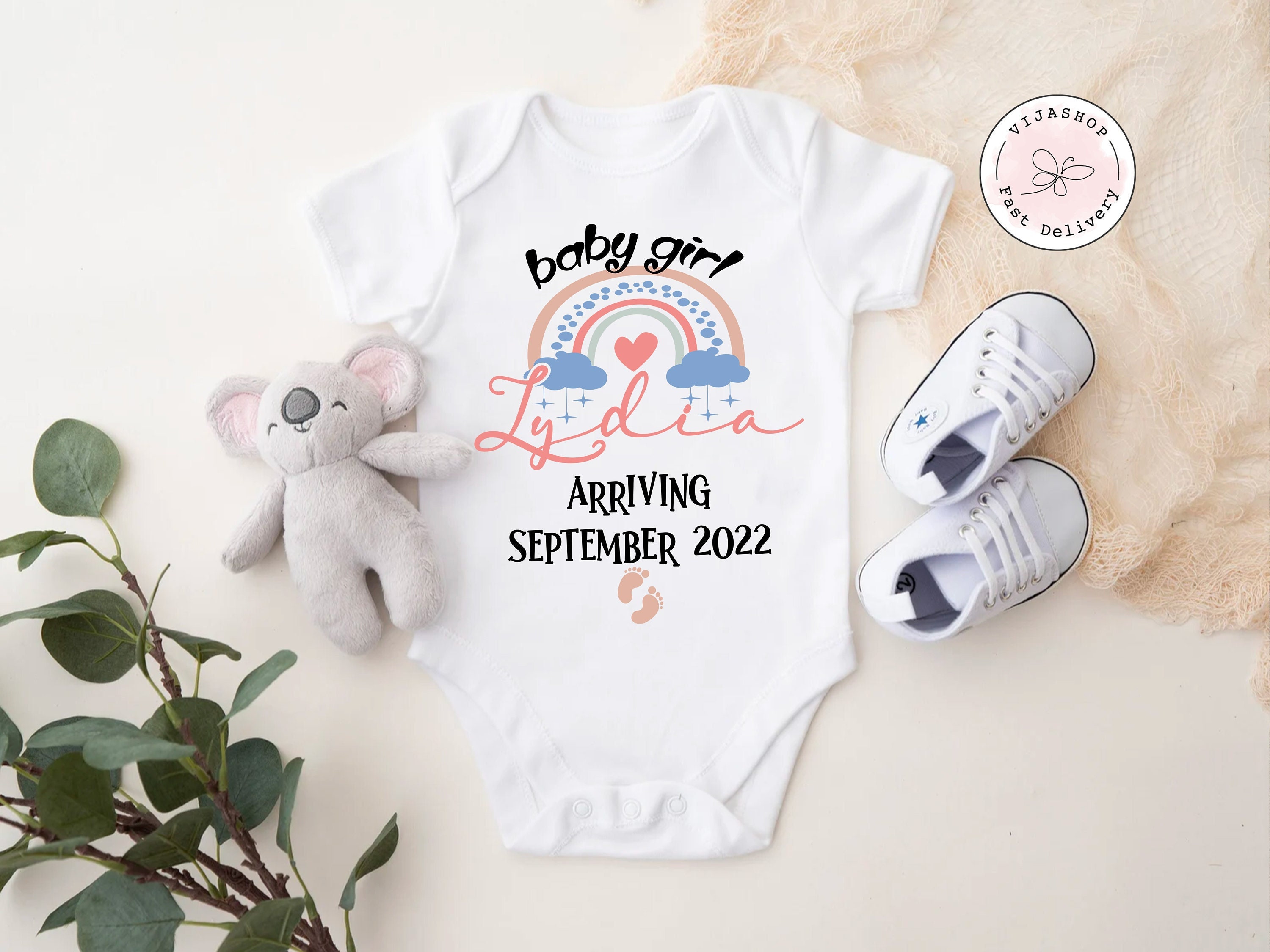 Personalised Name Date Due Coming Soon Onesie, Custom Pregnancy Announcement, Baby Bodysuit, Cute Modern Baby Announcement Onesie, Vest Grow