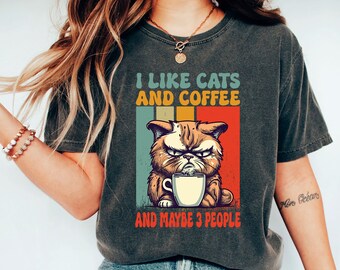 I Like Cats And Coffee Shirt, Coffee Lover Shirt, Funny Cat Shirt, Cat Mom Gift, Cat Lover Shirt, Retro Coffee Shirt, Vintage Cat Shirt
