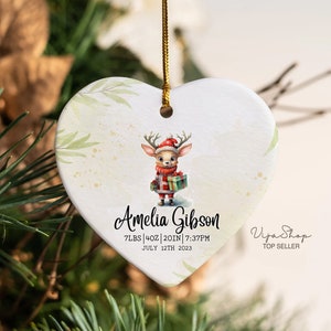 Baby&#39;s First Christmas Ornament, Stroller Birth Stats Deer Ornament