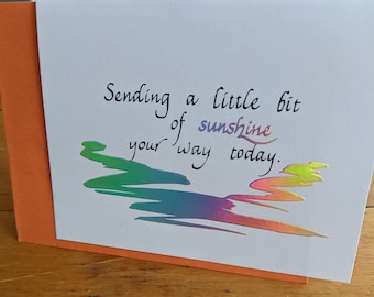 Handmade Greeting Cards, Sending Sunshine, Sunshine Card, Encouragement Cards, Calligraphy Cards, Uplifting Message, Thinking of you card