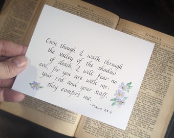 Christian Sympathy Card, Sympathy card, Psalm 23 card, care and comfort, handmade cards, calligraphy card, Scripture card, bible verse cards