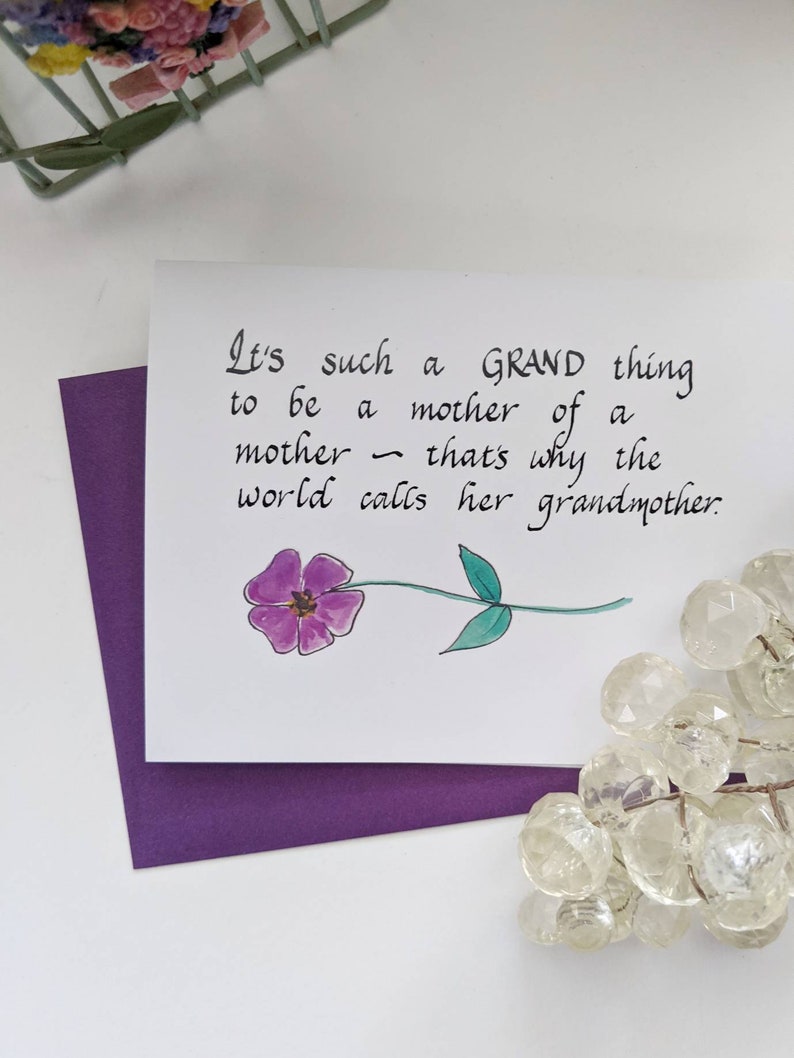 New Grandma Card, Handmade Greeting Cards, Congratulations Grandma, Handmade Calligraphy cards, New Grandparent, Congratulation Card image 3