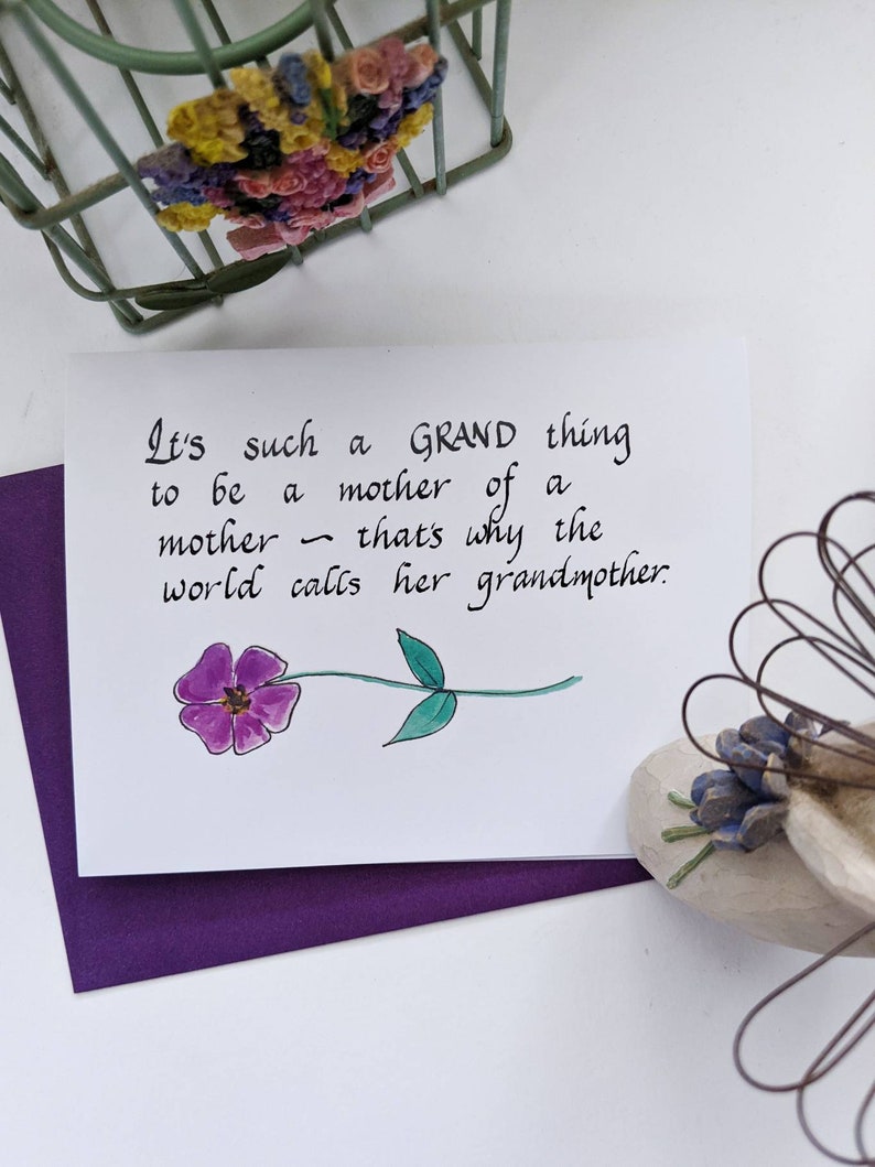 New Grandma Card, Handmade Greeting Cards, Congratulations Grandma, Handmade Calligraphy cards, New Grandparent, Congratulation Card image 4