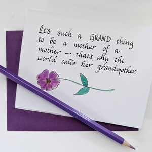 New Grandma Card, Handmade Greeting Cards, Congratulations Grandma, Handmade Calligraphy cards, New Grandparent, Congratulation Card image 2